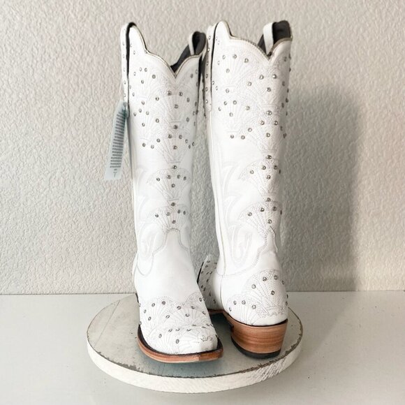 Lane CALYPSO Womens Cowboy Boots 10 White Western Cowgirl Mid Calf Pointed Toe - Picture 1 of 11